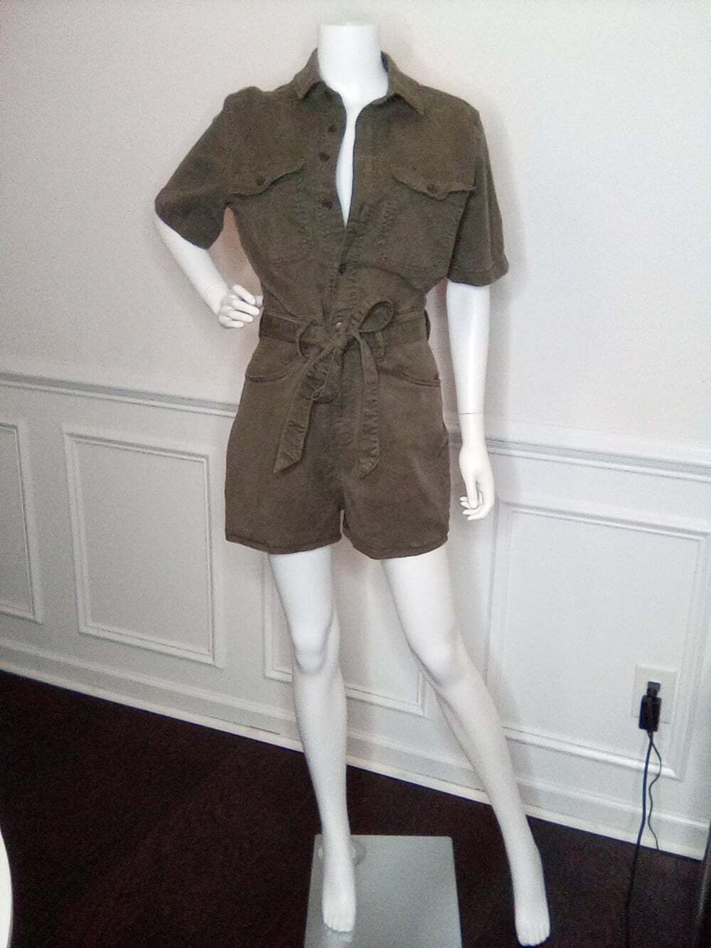 NEW Universal Thread Short Sleeve Denim Romper Olive Green Size 4 Jumpsuit - Picture 16 of 16
